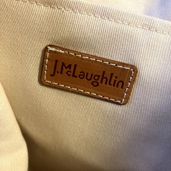 J. McLaughlin Straw Tote Bag Bamboo Handles Striped Beach Bag Lined Sea Grass - Picture 4 of 10